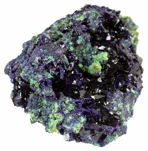 Sparkling Azurite Crystal Cluster with Malachite - Laos #56051